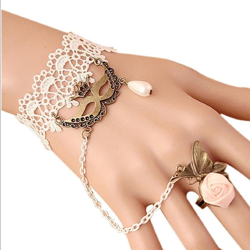 Wild Lace Mask Beautiful Flower Wrist Bracelet and Ring